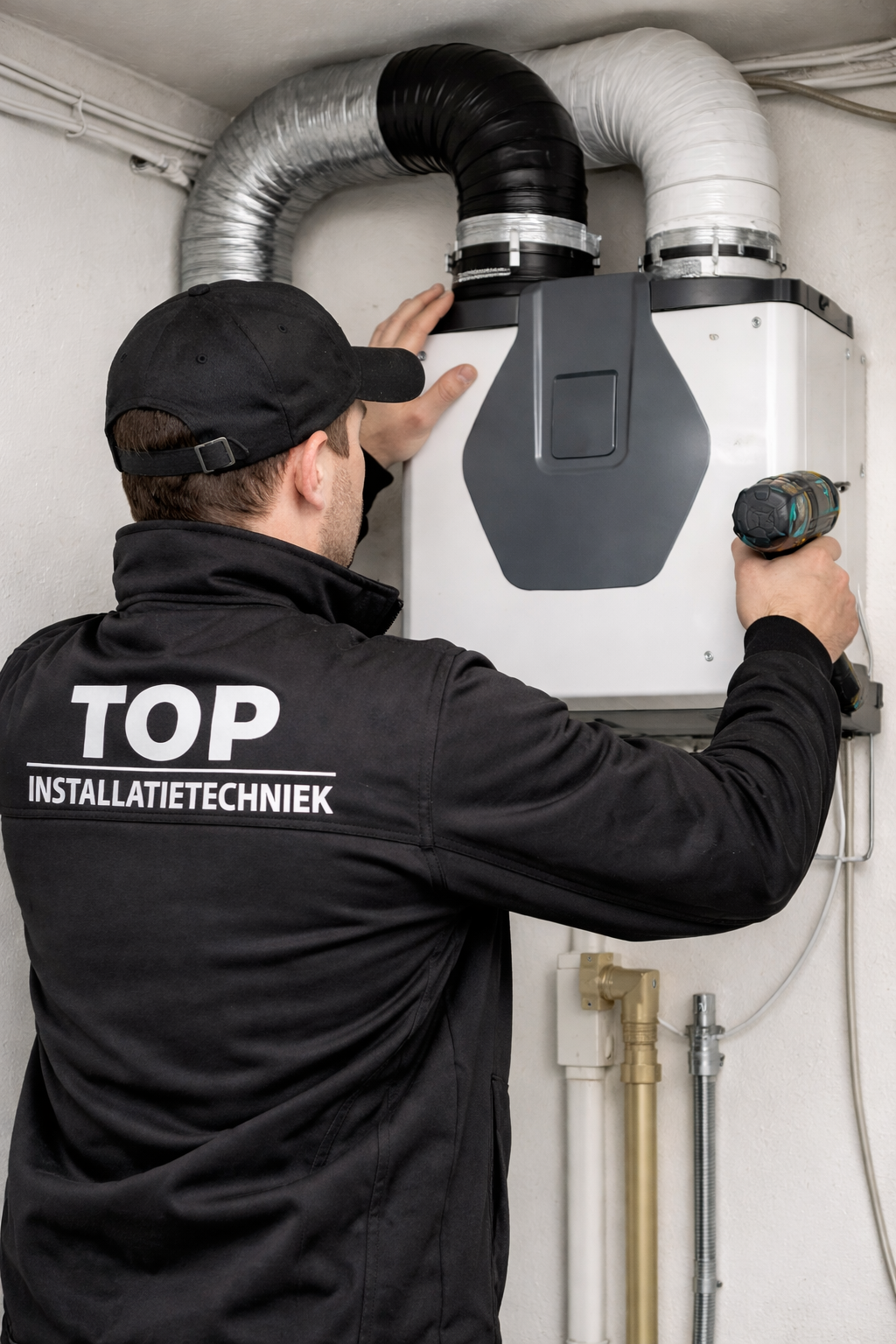 Monteur aan het werk met ventilatie